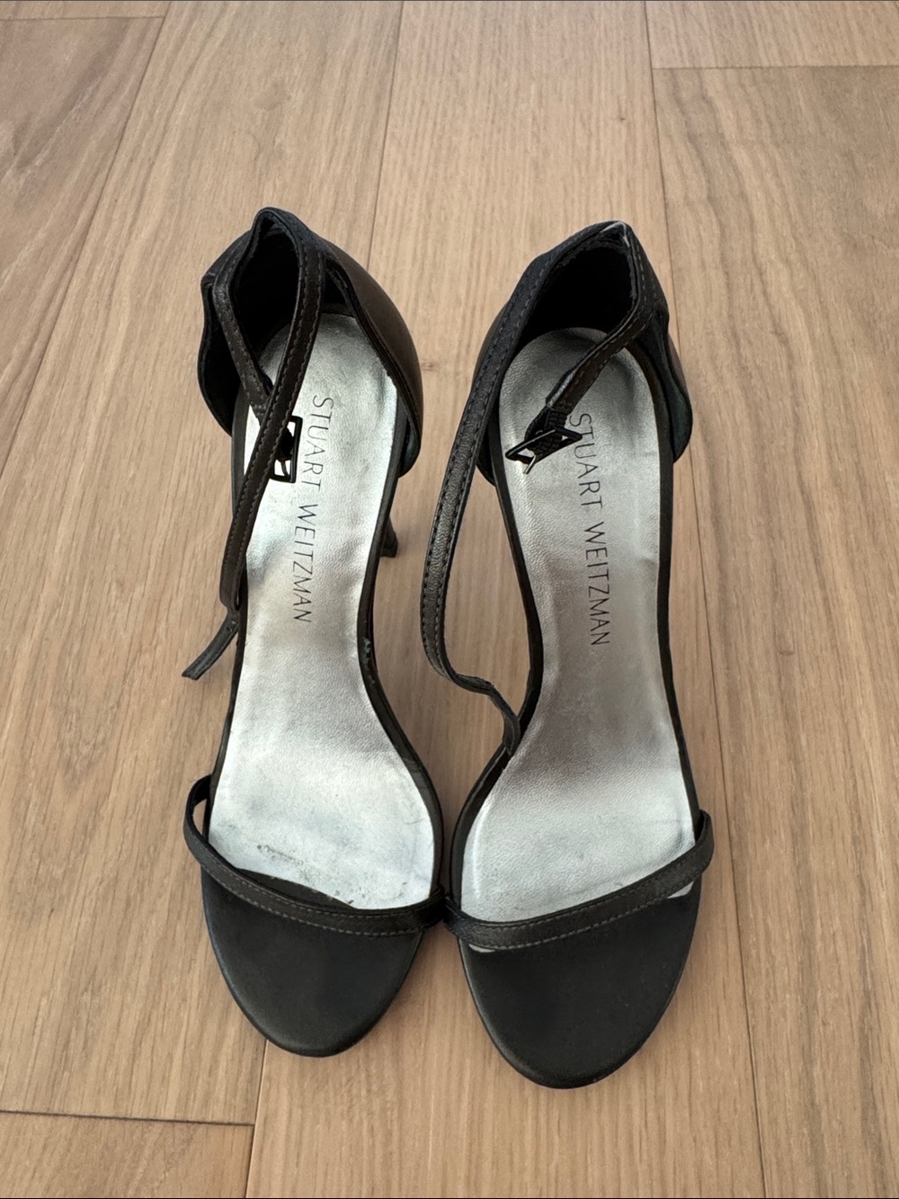 Stuart Weitzman Black Open-Toe Ankle-Strap Heels